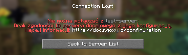 Error: Mismatch between target server ID and configuration