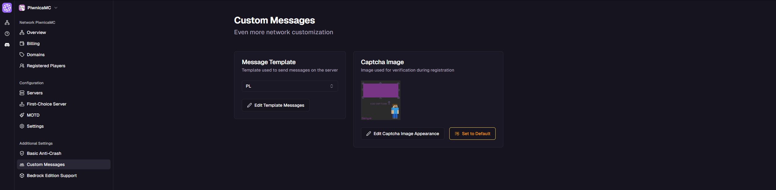 Custom Messages tab view