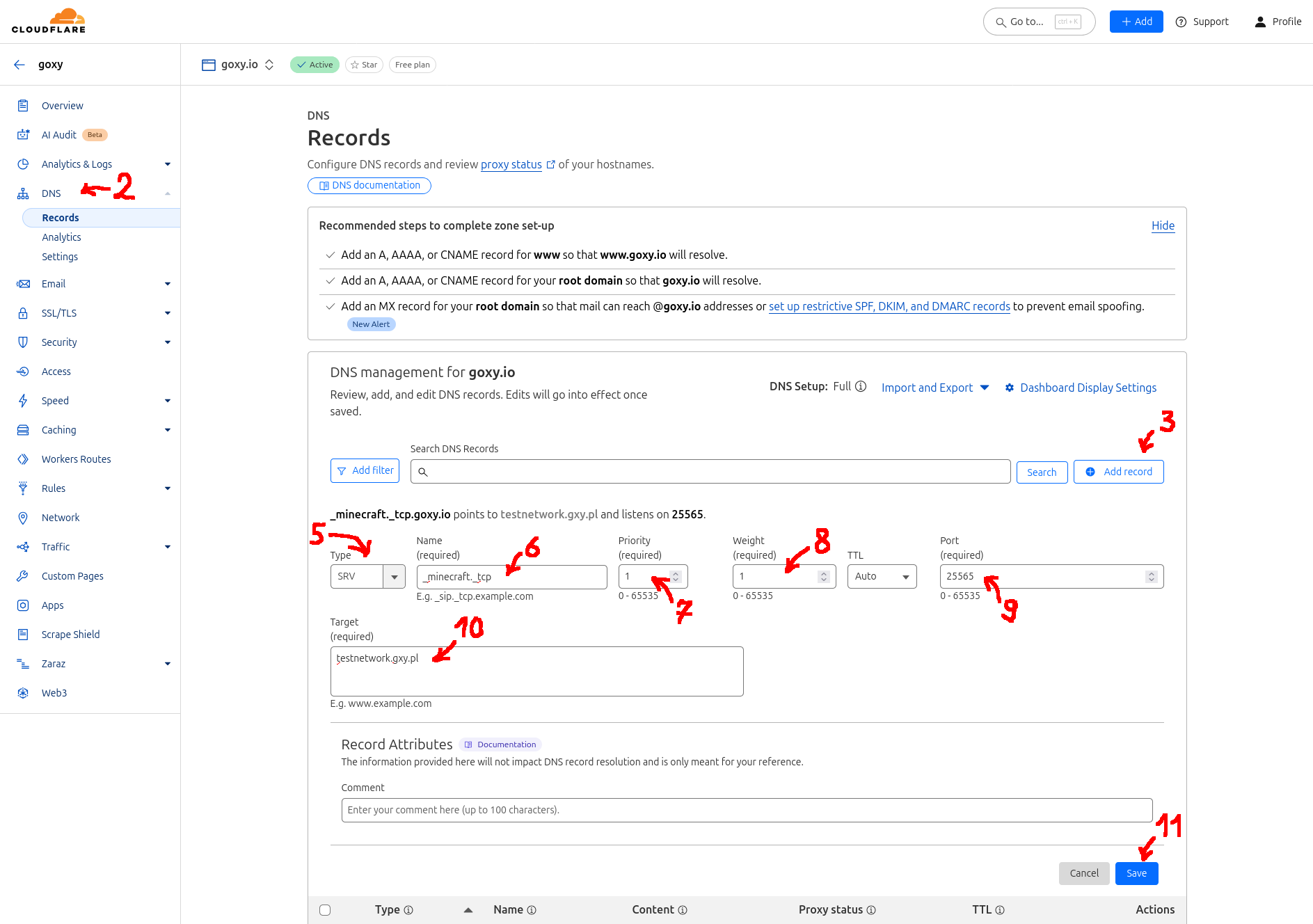 Screenshot showing example data to enter in the form