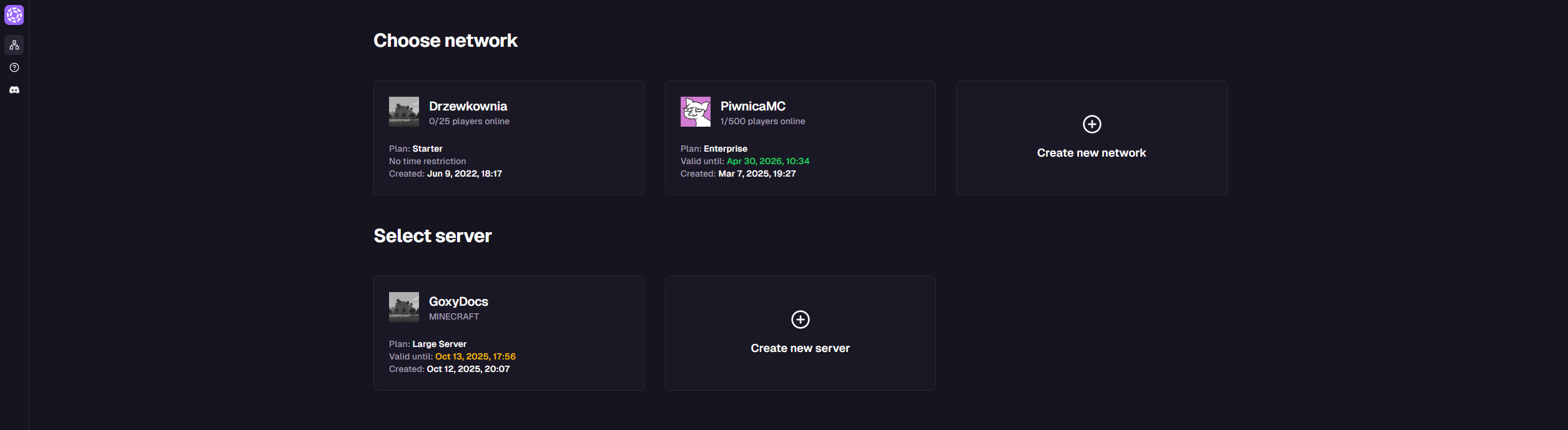 List of available networks