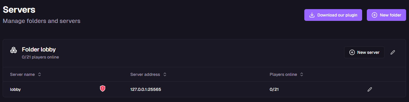 Network servers view with plugin download button