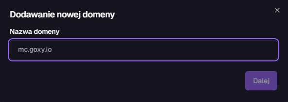 Wprowadzanie nazwy domeny w formularzu