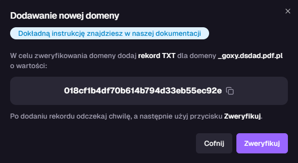 Informacje do podania przy dodawaniu nowego rekordu