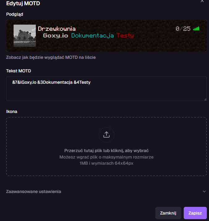 Przycisk edycji domeny