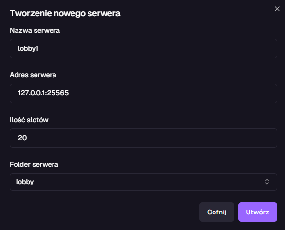 Lista dostępnych serwerów